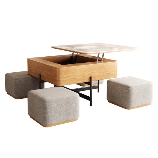 Wooden 4-Seater Coffee Table & Ottoman Set