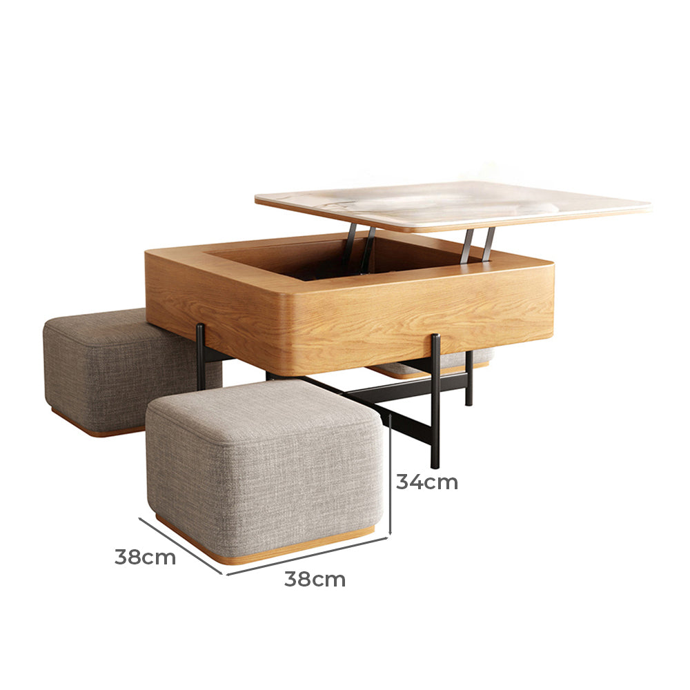 Wooden 4-Seater Coffee Table & Ottoman Set