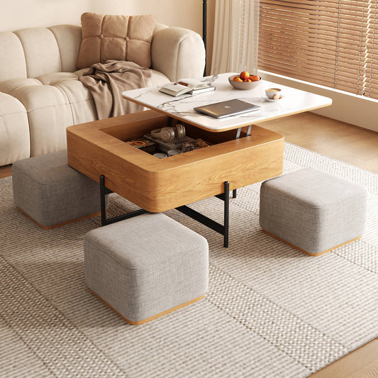 Wooden 4-Seater Coffee Table & Ottoman Set