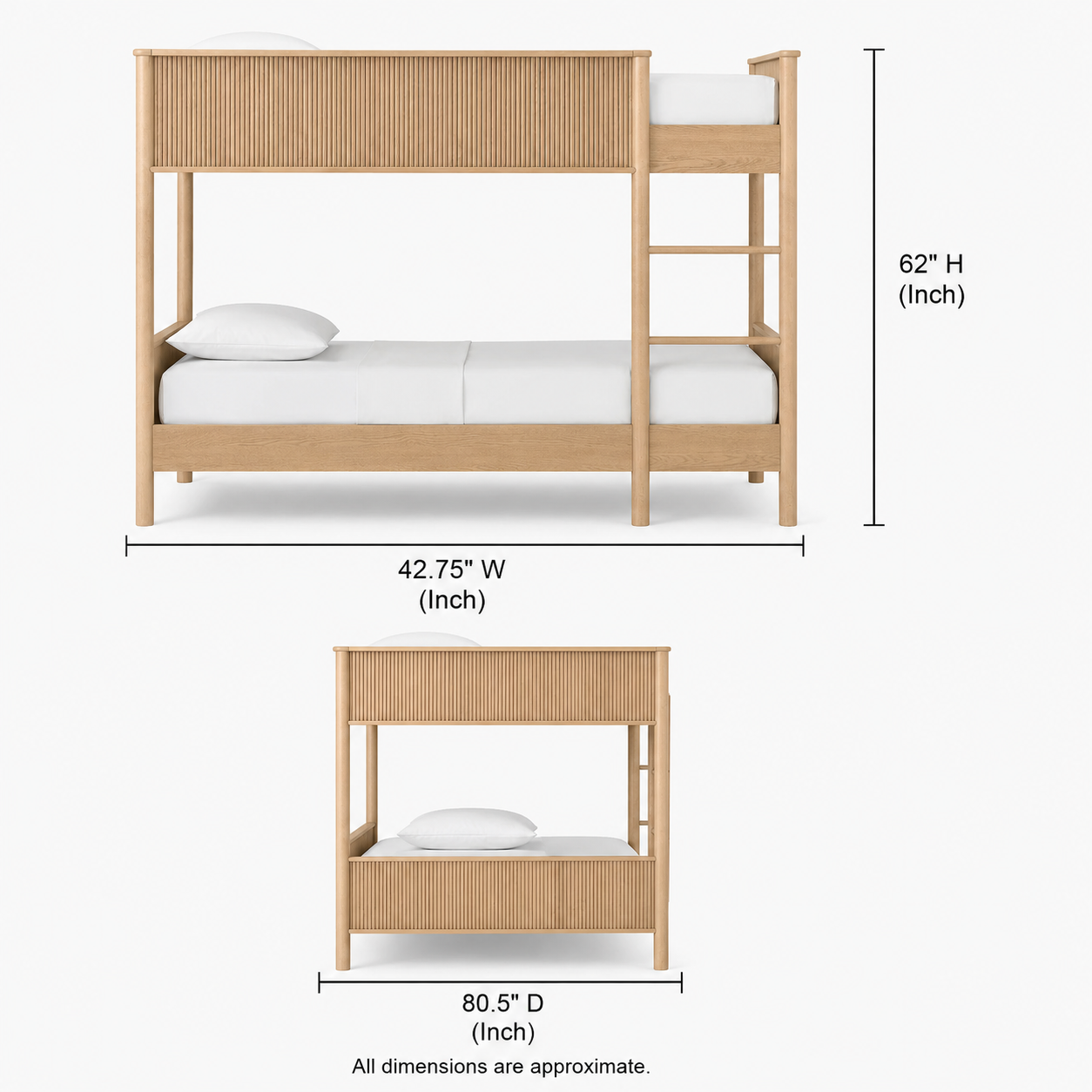 Solid Wood Bunk Bed for Kid's Bedroom