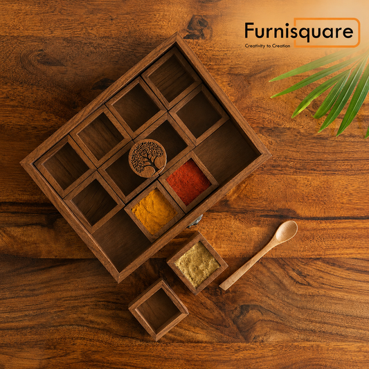 Solid Wood Spice Box with Spoon