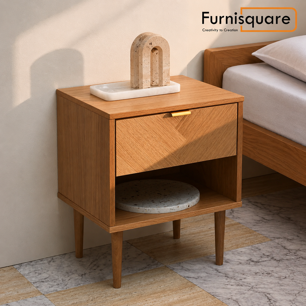 Wooden Bedside Table with Drawer for Bedroom