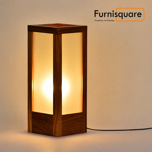 Sheesham Wood Frosted Glass Table Lamp