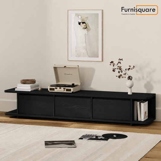Solid Wood TV Cabinet with Storage for Media Unit