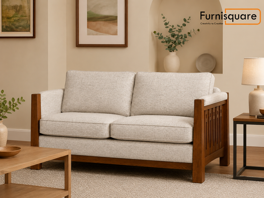 Wooden Upholstery 2-Seater Sofa Set for Living Room