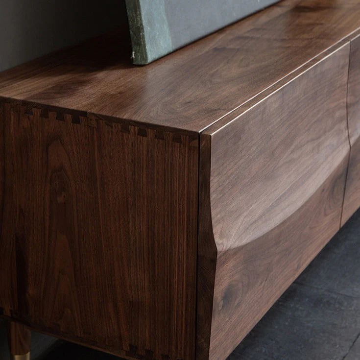 Solid Wood TV Cabinet in Walnut Finish for Entertainment Space