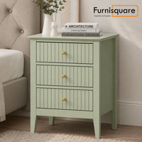 Solid Wood Bedside Table with 3 Drawers in Light Green Finish