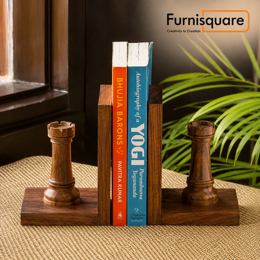 Chess Rook Wooden Book Ends for Shelf