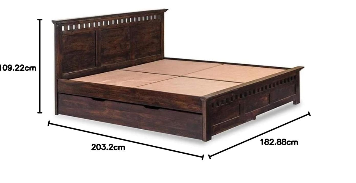 Sheesham Solid Wood King Size Kuber Bed with Drawer Trolley Storage for Beautiful Bedroom and House