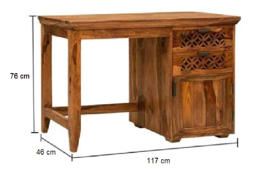 Solid Wood Study Table with Drawers Storage in Natural Finish