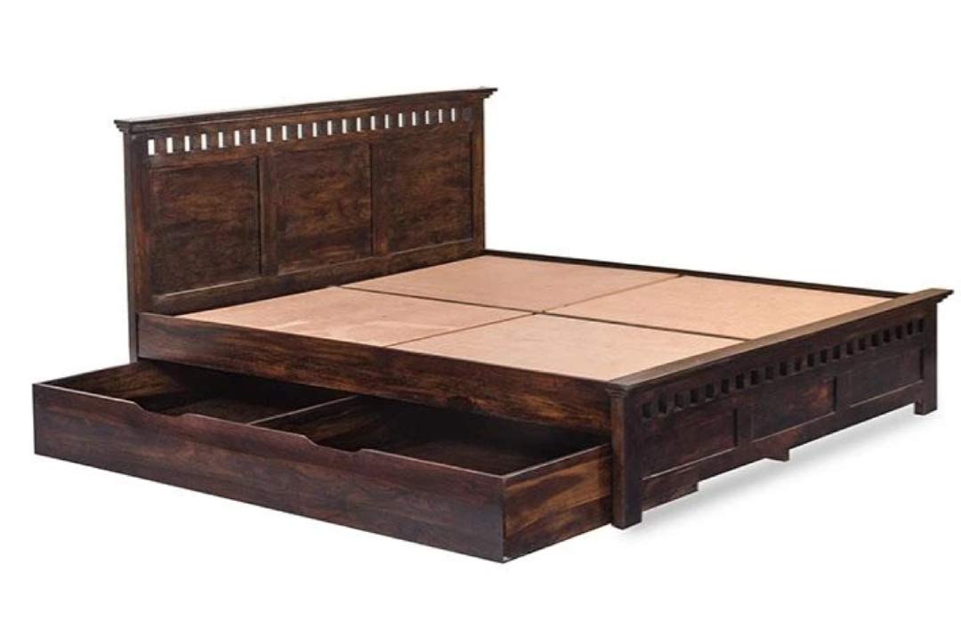 Sheesham Solid Wood King Size Kuber Bed with Drawer Trolley Storage for Beautiful Bedroom and House