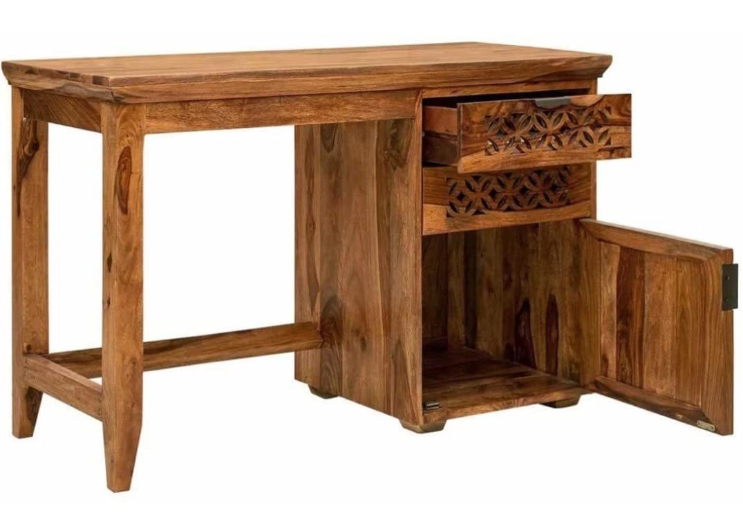 Solid Wood Study Table with Drawers Storage in Natural Finish