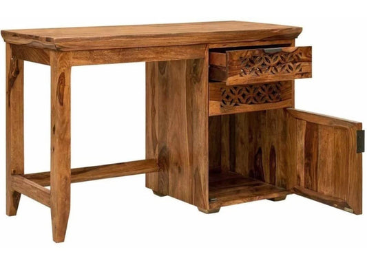 Solid Wood Study Table with Drawers Storage in Natural Finish