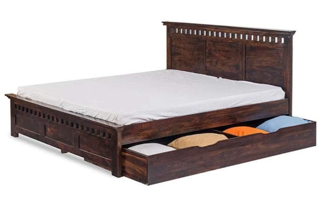 Sheesham Solid Wood King Size Kuber Bed with Drawer Trolley Storage for Beautiful Bedroom and House