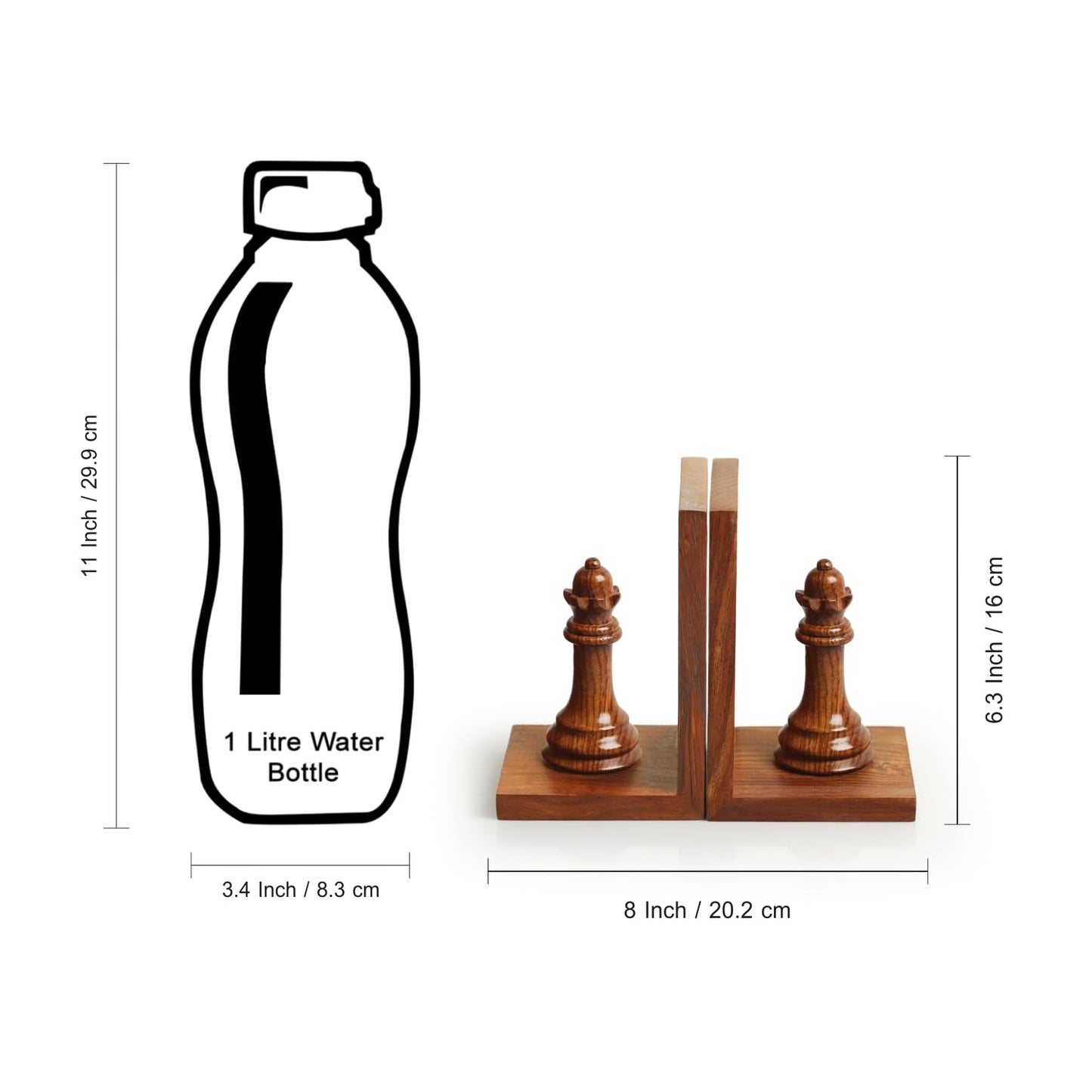 Sheesham Wood Chess Queen Bookends for Home Decor