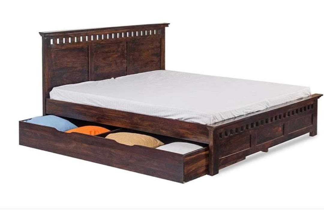 Sheesham Solid Wood King Size Kuber Bed with Drawer Trolley Storage for Beautiful Bedroom and House