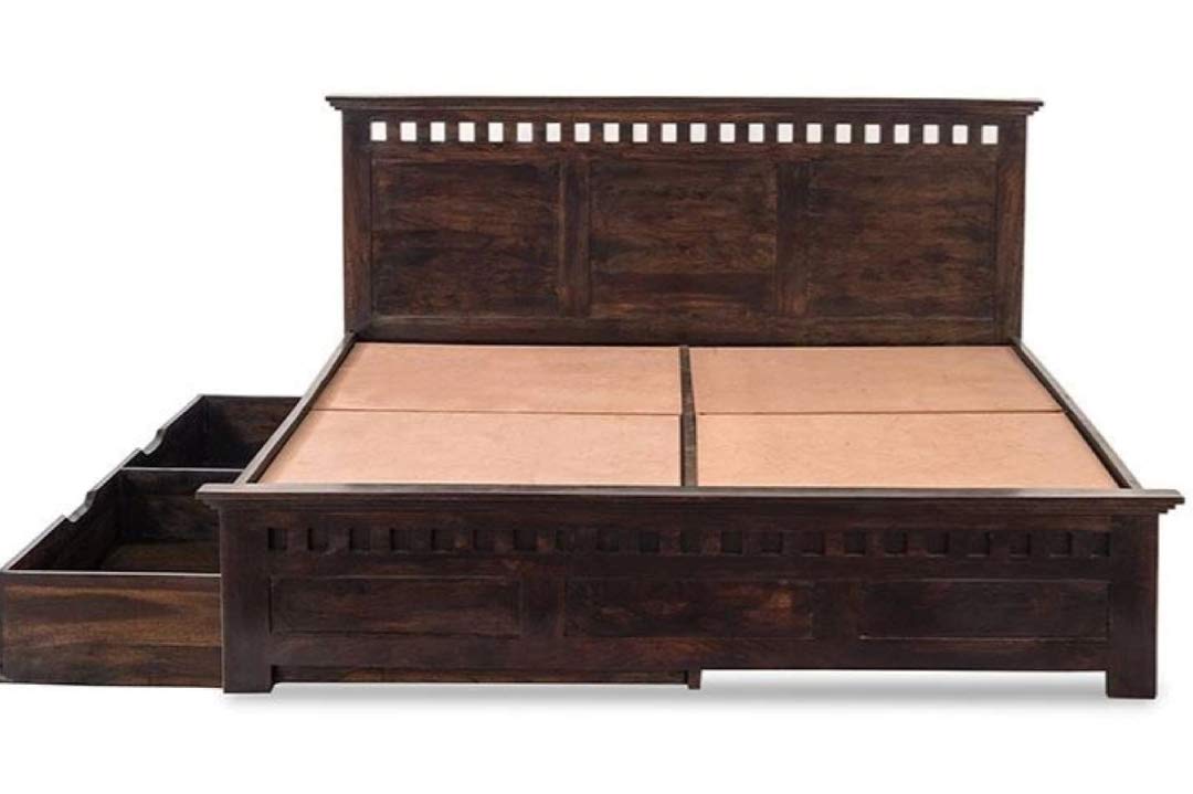 Sheesham Solid Wood King Size Kuber Bed with Drawer Trolley Storage for Beautiful Bedroom and House