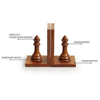 Sheesham Wood Chess Queen Bookends for Home Decor