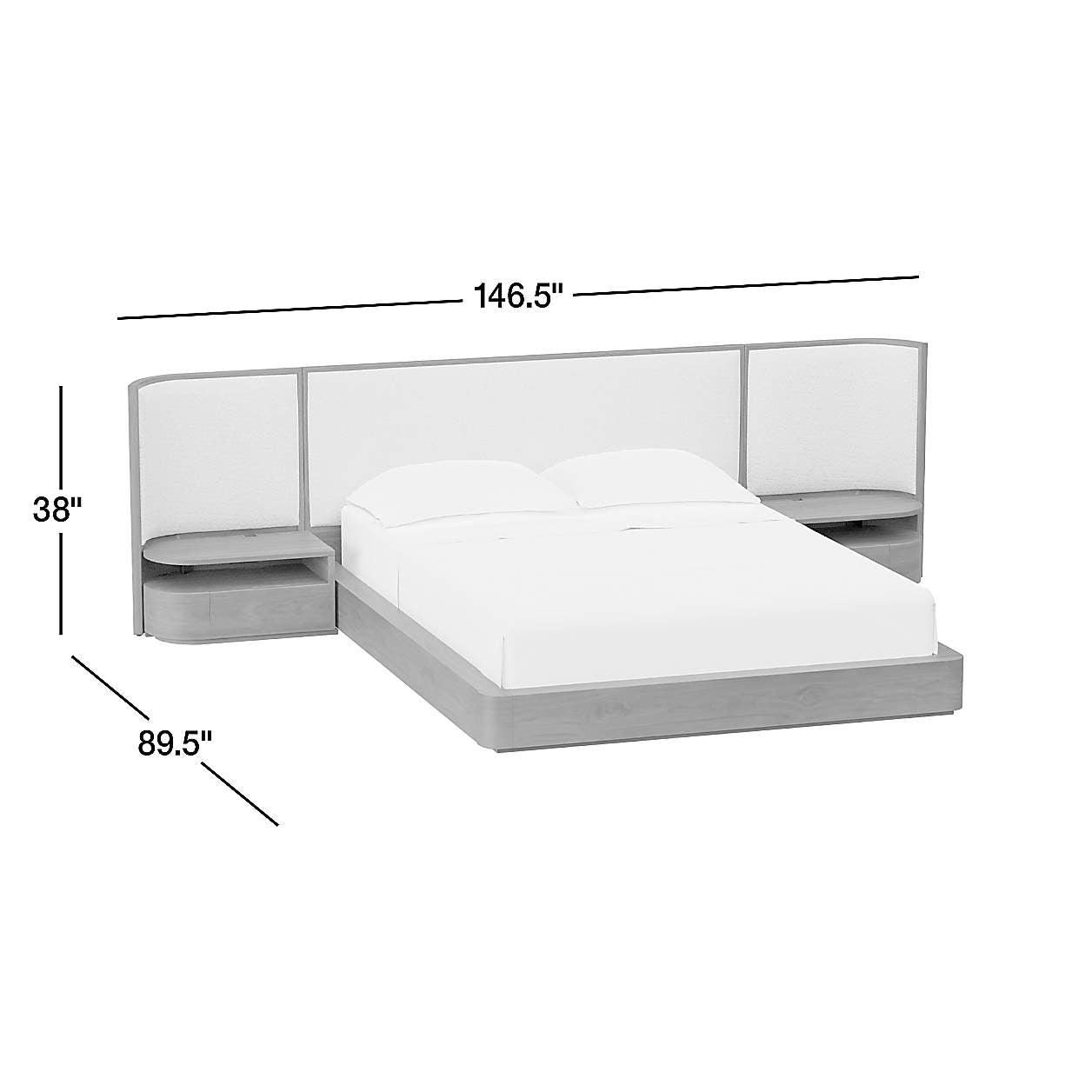 Wooden Upholstered King Size Bed with Nightstands