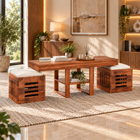 Wooden Coffee Table with Stool for Living Room