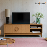 Solid Wood TV Unit for Entertaiment Space in Natural Oak Finish