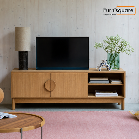 Solid Wood TV Unit for Entertaiment Space in Natural Oak Finish