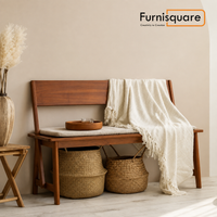 Wooden Bench with Upholstery Seat in Natural Finish