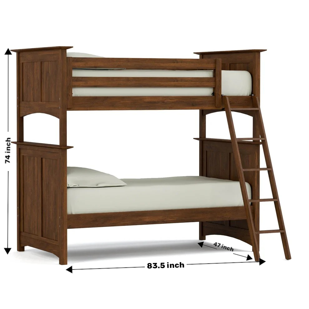 Wooden Bunk Bed with Angled Ladder