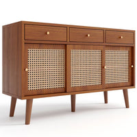 Wooden Sideboard with Rattan Sliding Doors & Drawers