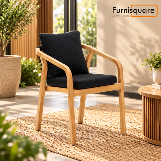 Wooden Dining Chair with Black Cushions