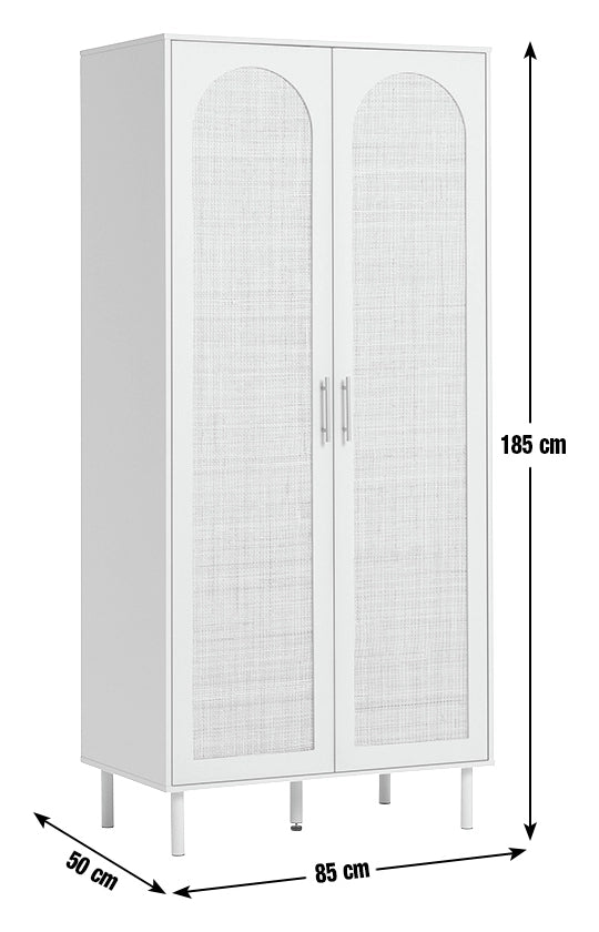 Solid Wood Wardrobe with Drawers in Rattan Design for Bedroom