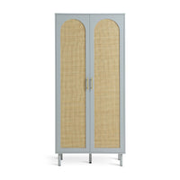 Solid Wood Wardrobe with Drawers in Rattan Design for Bedroom