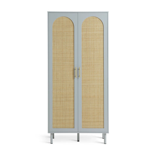 Solid Wood Wardrobe with Drawers in Rattan Design for Bedroom