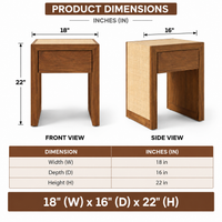 Solid Wood Side Table with Raffia and Drawer