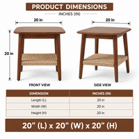 Solid Wood Side Table with Woven Shelf