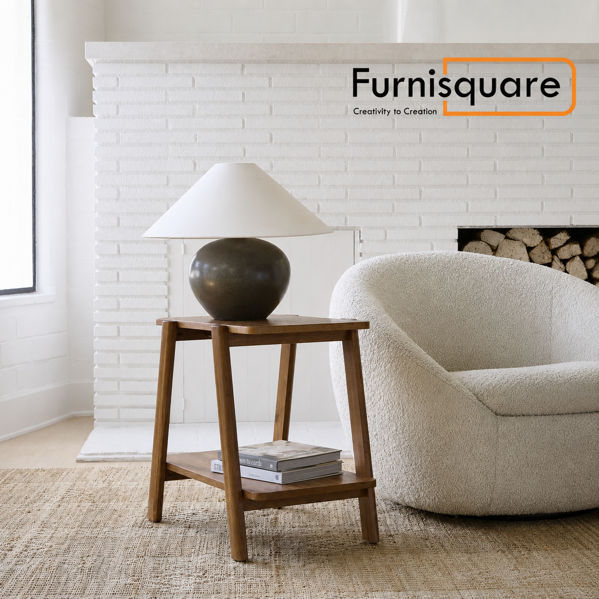 Solid Wood Two-Tier Side Table for Living Room