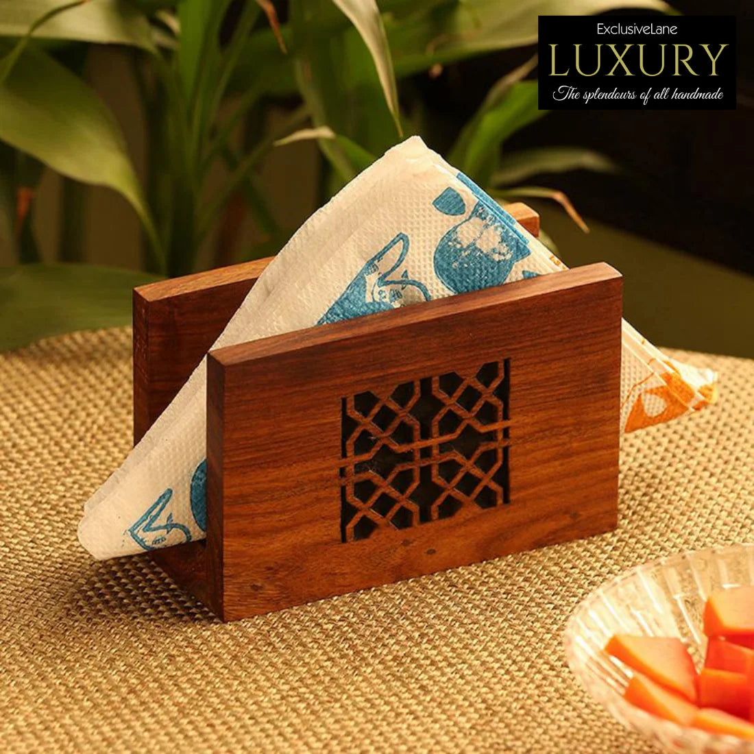 Solid Wood Hand Carved Napkin Holder
