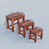 Wooden Nesting Tables Set of 3 Stools for Decor & Living Room