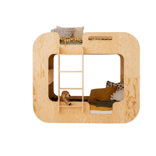 Solid Wood Kids' Bunk Bed with Rounded Edges & Ladder