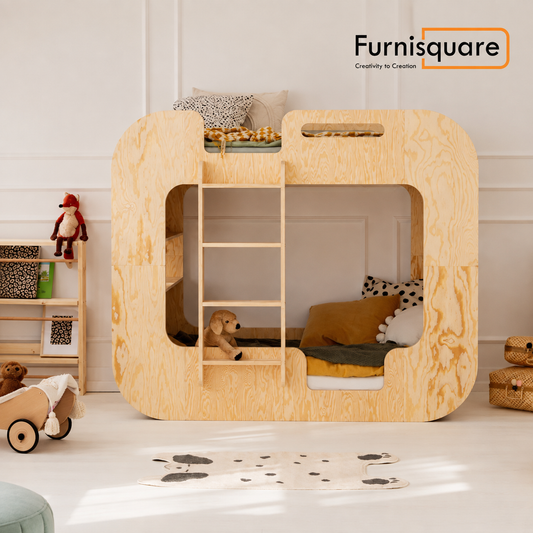 Solid Wood Kids' Bunk Bed with Rounded Edges & Ladder