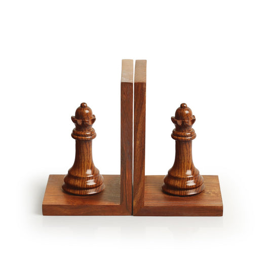 Sheesham Wood Chess Queen Bookends for Home Decor