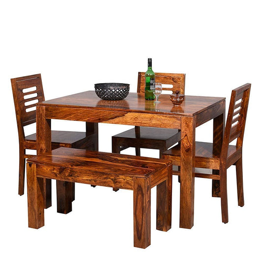 Wooden Dining Table 4 Seater Set with Bench for Dining Room