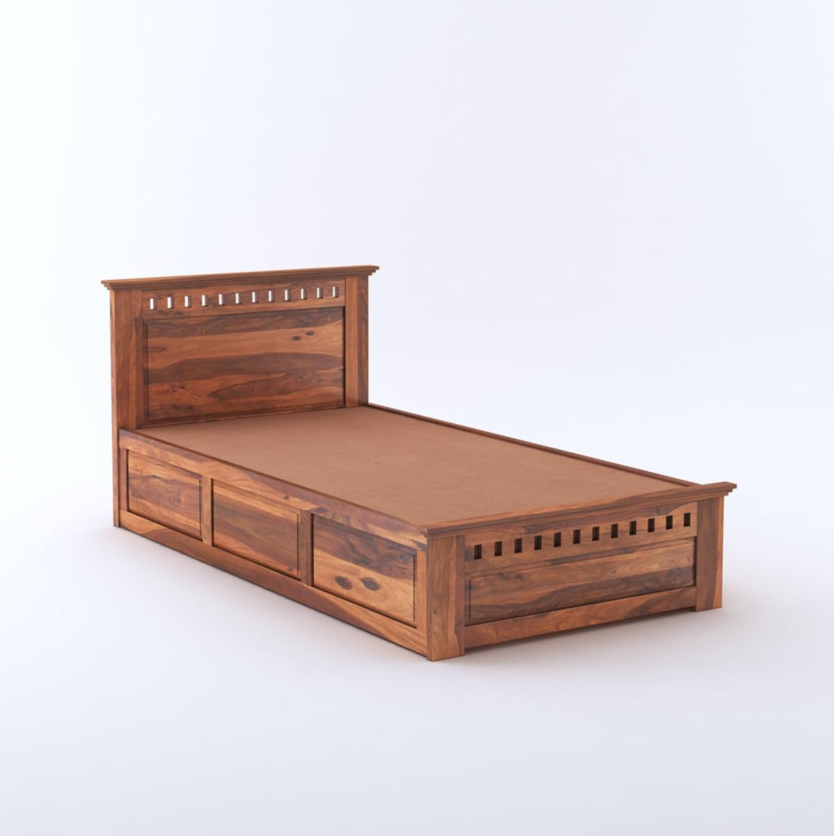 Solid Sheesham Wood Single Bed  with Storage  for Bedroom Home Furniture