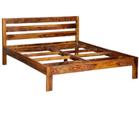 Solid Sheesham Wooden Double Bed with Slatted Headboard