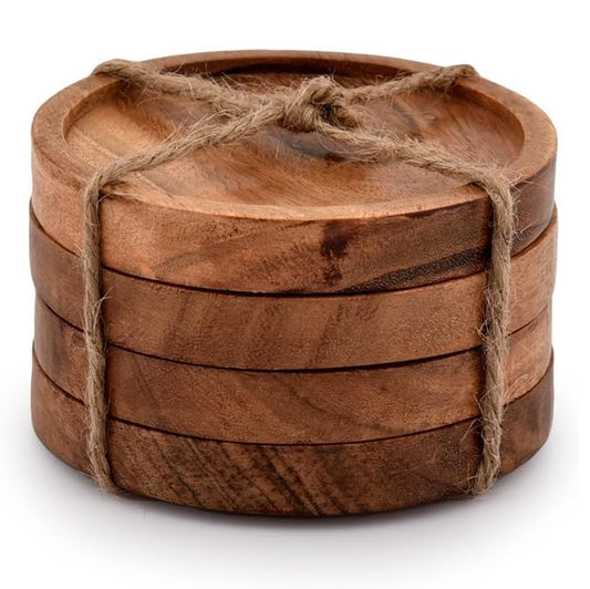 Wooden Round Tea Coaster set of 4