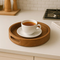 Wooden Round Serving Tray for Tea, Snacks & Coffee