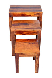 Wooden Nesting Tables Set of 3 Stools for Decor