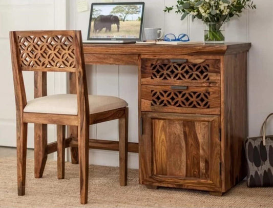 Solid Wood Study Table with Drawers Storage in Natural Finish