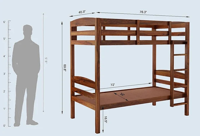 Solid Sheesham Wood Bunk Bed with Ladder