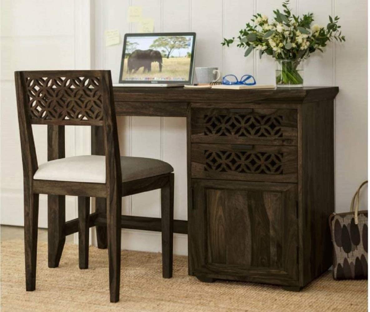 Wooden Study Table with Drawers Storage in Walnut Finish